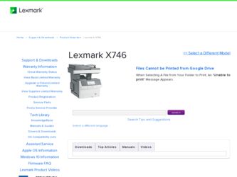 X746 driver download page on the Lexmark site