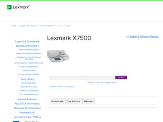 X7500 driver download page on the Lexmark site