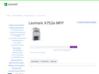 X752e driver download page on the Lexmark site
