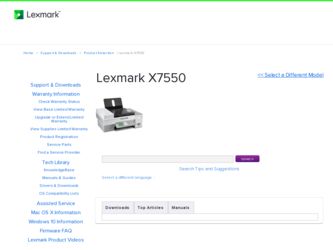 X7550 driver download page on the Lexmark site