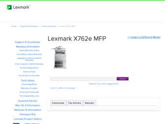 X762e driver download page on the Lexmark site