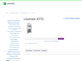 X772e driver download page on the Lexmark site
