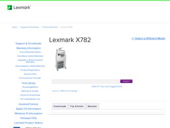 X782e driver download page on the Lexmark site