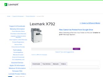 X792 driver download page on the Lexmark site