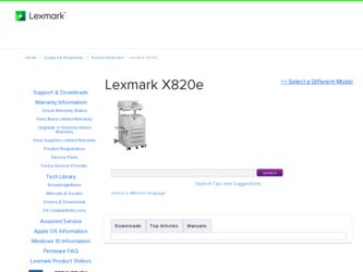 X820e driver download page on the Lexmark site