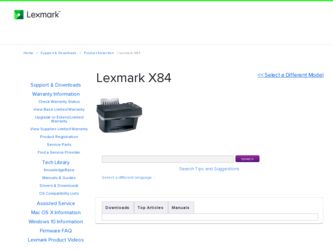 X84 driver download page on the Lexmark site