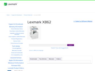 X862 driver download page on the Lexmark site
