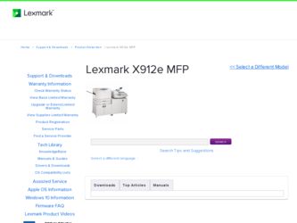 X912e driver download page on the Lexmark site