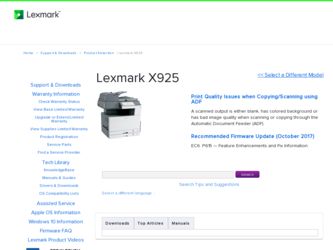 X925 driver download page on the Lexmark site