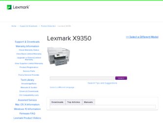 X9350 driver download page on the Lexmark site