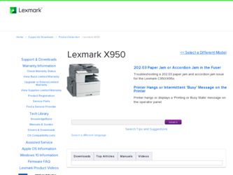 X950 driver download page on the Lexmark site