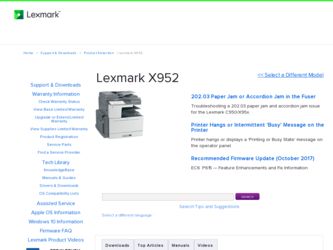 X952 driver download page on the Lexmark site
