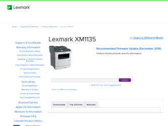 XM1135 driver download page on the Lexmark site