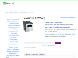 XM1140 driver download page on the Lexmark site
