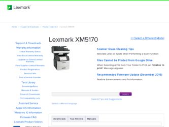 XM5170 driver download page on the Lexmark site