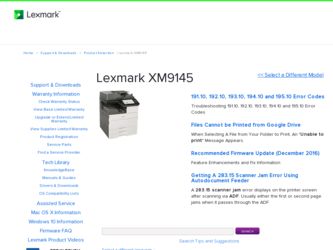 XM9145 driver download page on the Lexmark site