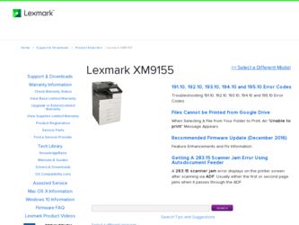 XM9155 driver download page on the Lexmark site