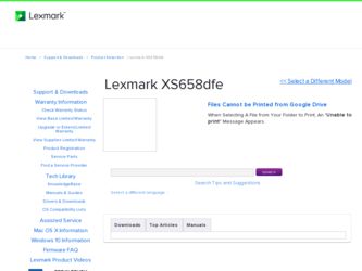 XS658dfe driver download page on the Lexmark site