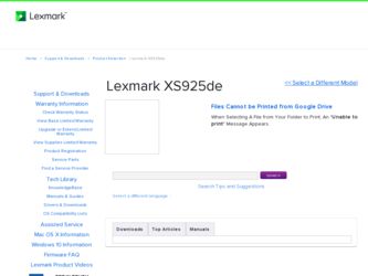 XS925de driver download page on the Lexmark site