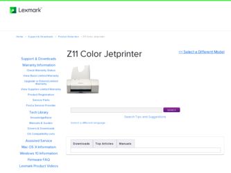 Z11 Color Jetprinter driver download page on the Lexmark site