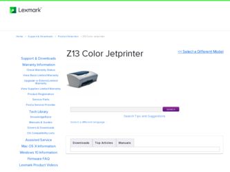 Z13 Color Jetprinter driver download page on the Lexmark site
