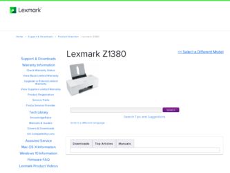 Z1380 driver download page on the Lexmark site