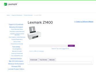Z1400 driver download page on the Lexmark site
