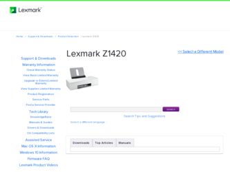 Z1420 driver download page on the Lexmark site