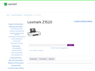 Z1520 driver download page on the Lexmark site