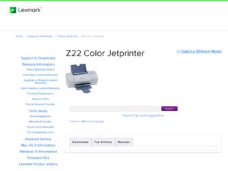 Z22 Color Jetprinter driver download page on the Lexmark site
