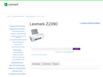 Z2390 driver download page on the Lexmark site