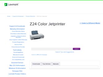 Z24 Color Jetprinter driver download page on the Lexmark site