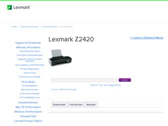 Z2420 driver download page on the Lexmark site