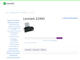 Z2490 driver download page on the Lexmark site
