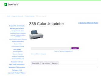 Z35 Color Jetprinter driver download page on the Lexmark site