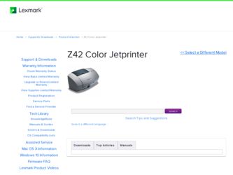 Z42 Color Jetprinter driver download page on the Lexmark site