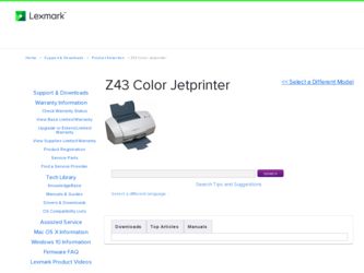 Z43 Color Jetprinter driver download page on the Lexmark site