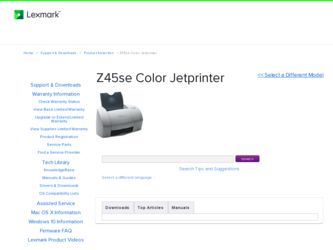 Z45se Color Jetprinter driver download page on the Lexmark site