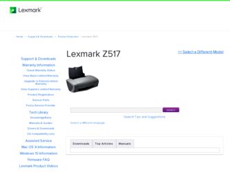 Z517 driver download page on the Lexmark site