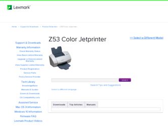 Z53 Color Jetprinter driver download page on the Lexmark site