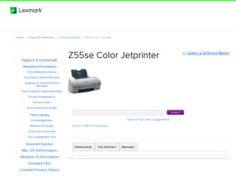 Z55se Color Jetprinter driver download page on the Lexmark site