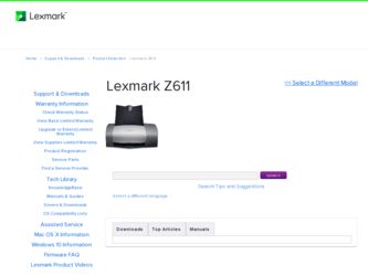 Z611 driver download page on the Lexmark site