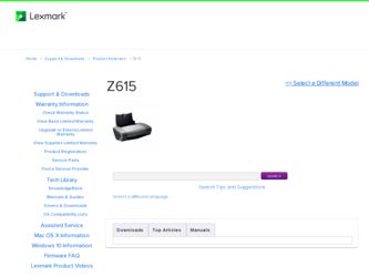 Z615 driver download page on the Lexmark site