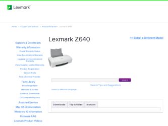 Z640 driver download page on the Lexmark site