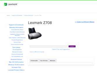 Z708 driver download page on the Lexmark site