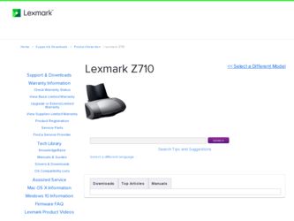 Z710 driver download page on the Lexmark site