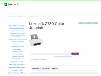 Z730 Color Jetprinter driver download page on the Lexmark site