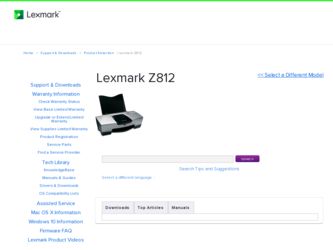 Z812 driver download page on the Lexmark site