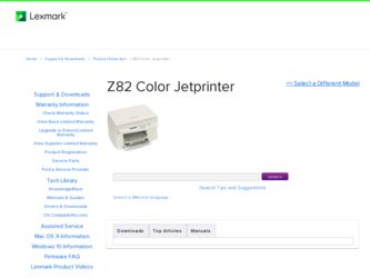 Z82 Color Jetprinter driver download page on the Lexmark site