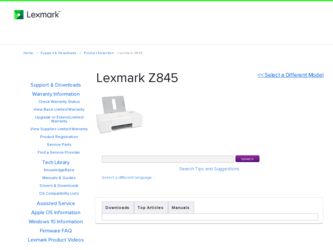 Z845 driver download page on the Lexmark site